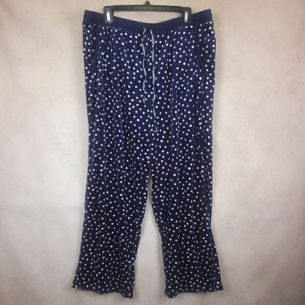 Nautica Blue White Polka Dot Fleece Pajama Bottoms Lounge Pants Size XL